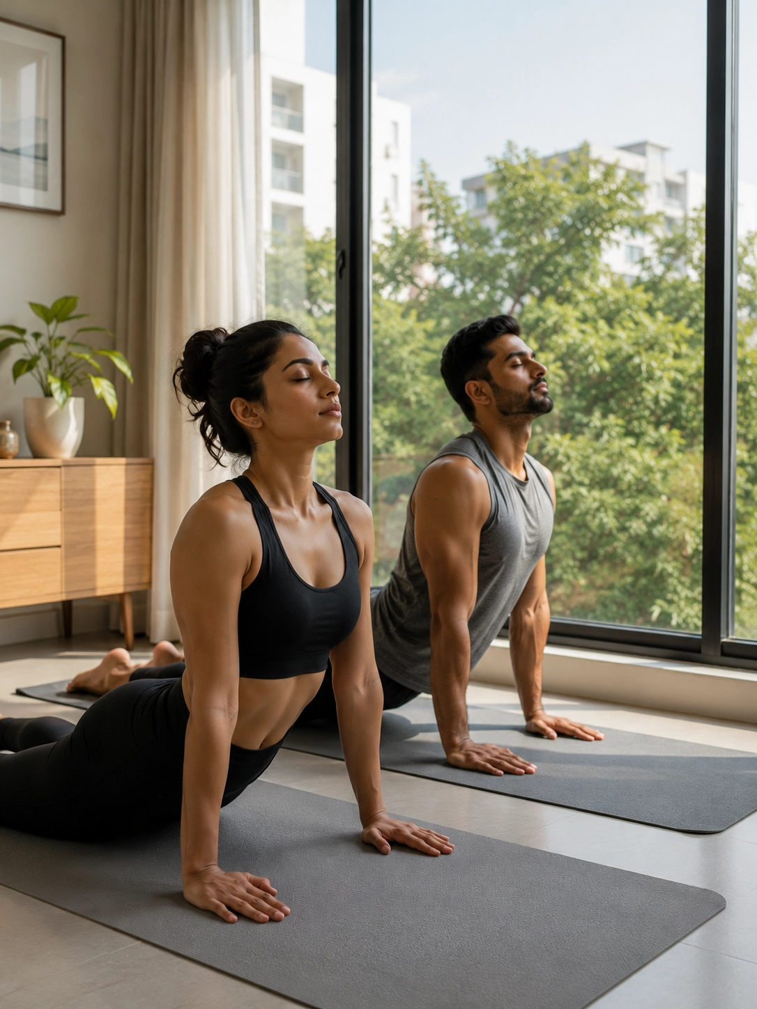 Couple practicing yoga together